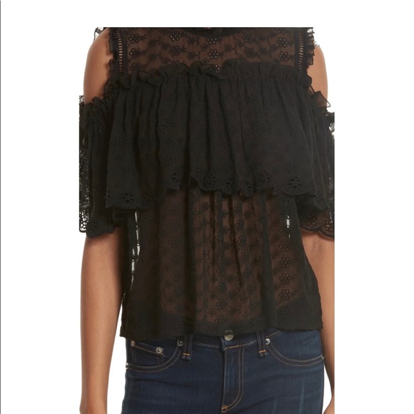 Rebecca Taylor Cold Shoulder Eyelet Silk Top NWT - Picture 12 of 16